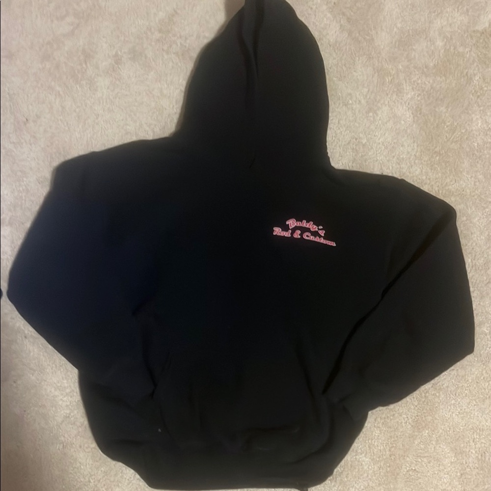 Black Hoodie with Pink Embroidery